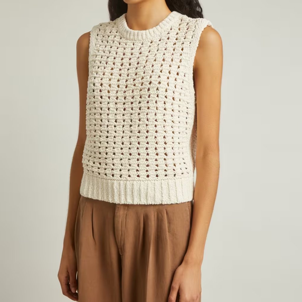 Frame Tape Yarn Sweater Vest In Cream, Size L, New With Tag